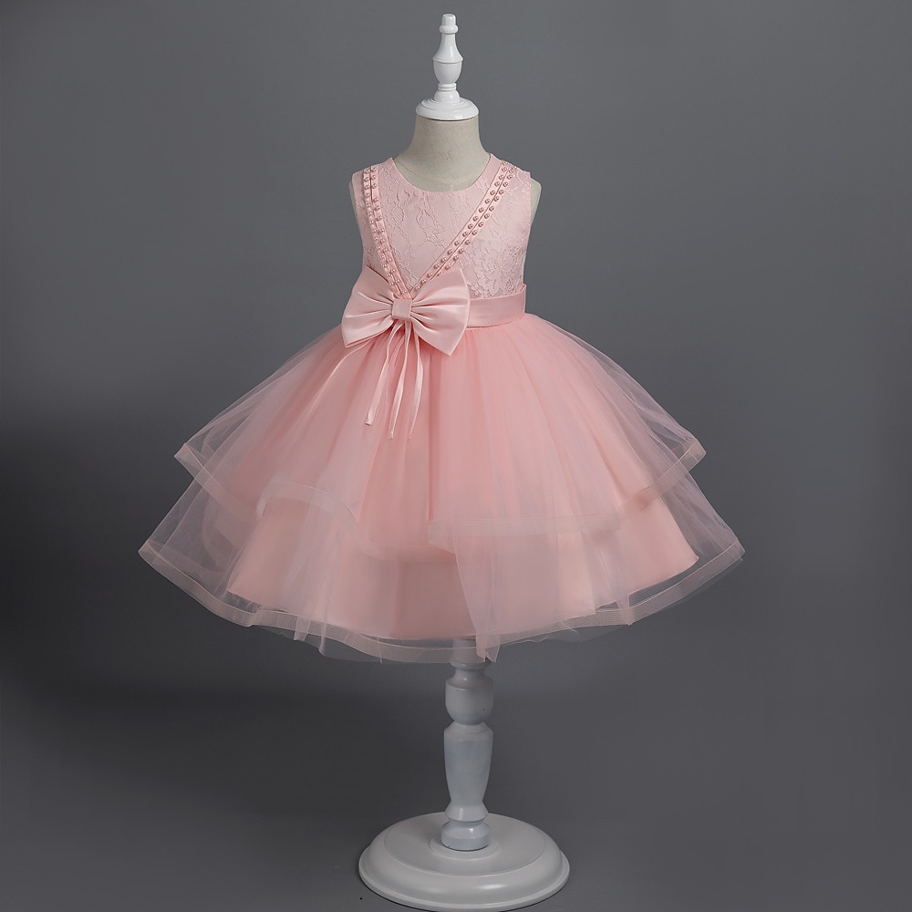 Tout-petit Fille Robe de Soirée Couleur Unie Sans manches Performance Mariage Noeud de cravate Adorable Princesse Polyester Mi-long Robe en Tulle Été Printemps 3-7 Ans Multicouleur Blanche Champagne de 2025 ? $50.99 –P1