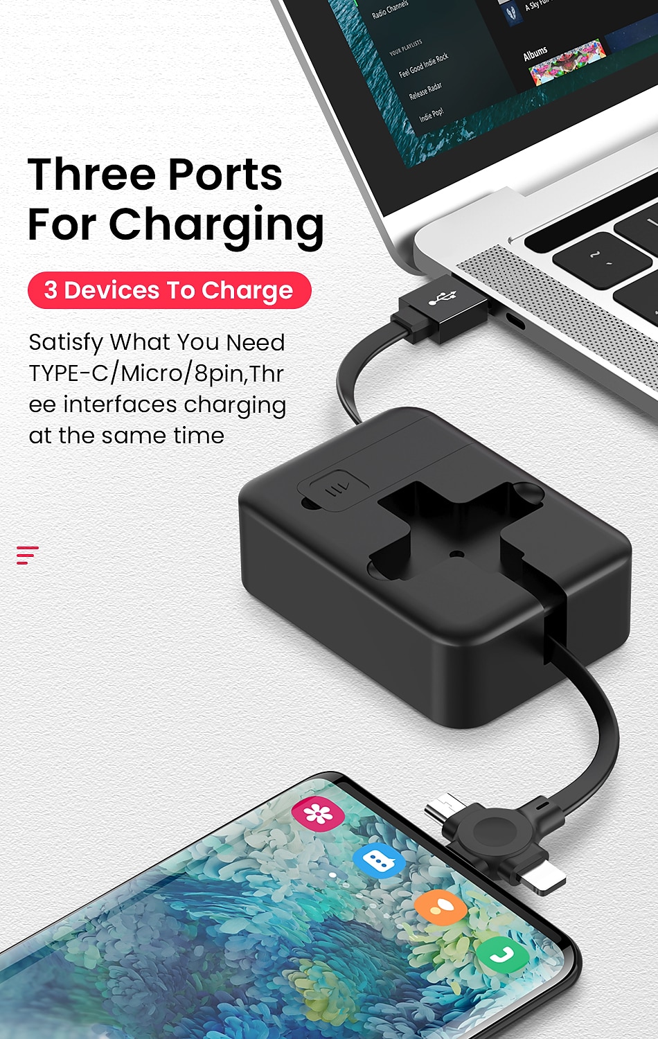 2025年 マルチ充電ケーブル 3.3フィート USB延長ケーブル 2.4 A 充電ケーブル 急速充電 3 in 1 引き込み式 用途 iPad サムスン iPhone 携帯電話アクセサリー コレクション – $12.99 –P5