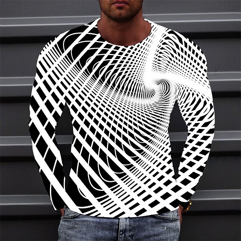 Men's 3D Optical Illusion Long Sleeve T-Shirt – Black Spiral Print – Soft & Breathable