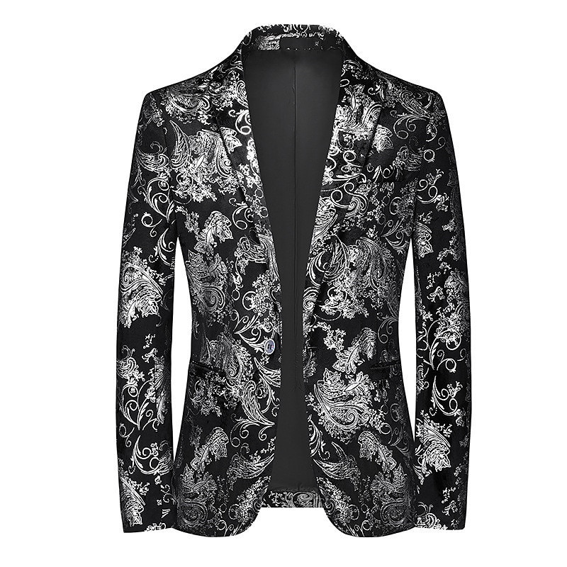 Herren Abendkleidung Blazer Sakko Hochzeitsfeier Cocktail Ganzjährig Polyester Blumen Einreiher - 2 Knöpfe Blazer Silber Gold 2025 - $52.99 –P4