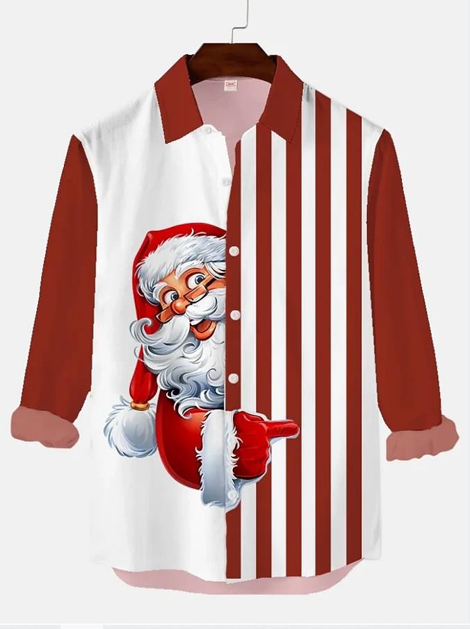 chemises imprimées père noël pour hommes chemises père noël imprimés graphiques rabattu blanc / noir vert vert clair noir / rouge rouge impression 3D rue manches longues boutonnée vêtements imprimés de 2025 ? $26.99 –P6