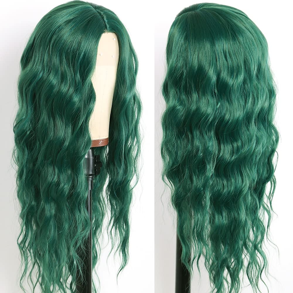 perruques vertes pour femmes remplacement de cheveux résistant à la chaleur vague de corps profonde perruque partie moyenne synthétique petite perruque de lacet pour la fête de noël perruque de fête de 2025 ? $29.99 –P4
