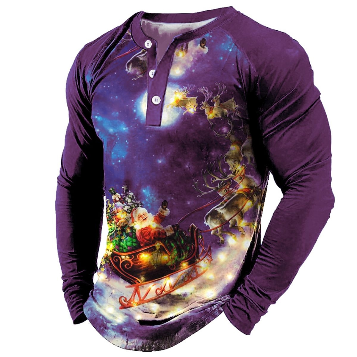 t koszula męska koszulka henley t koszula tee tee graficzny święty mikołaj henley morski błękit zielony czarny niebieski fioletowy 3d drukuj na zewnątrz z długim rękawem patchwork zapinana na guziki 2025 - $24.99 –P7