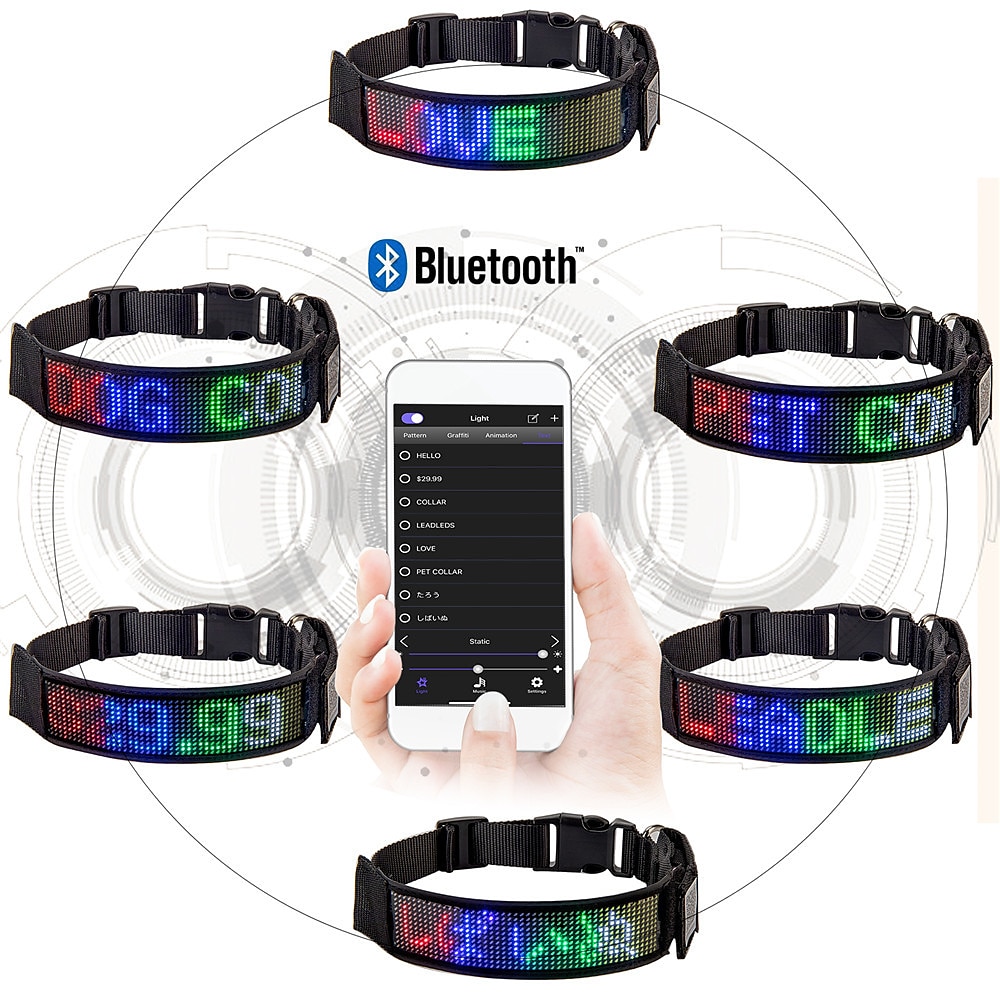 2025年 2023 新しい Bluetooth プログラマブル LED ペット犬猫首輪点滅発光調整可能な名前サイン抗紛失首輪 コレクション – $43.99 –P5
