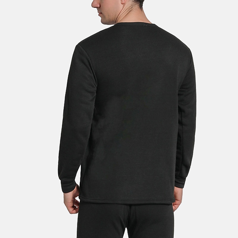 Men's Thermal Underwear Sleepwear Thermal Set Pure Color Basic Fashion Comfort Home Polyester Warm Crew Neck Long Sleeve Pant Elastic Waist Winter Fall Black Light gray 2026 - AU $25.39 –P5