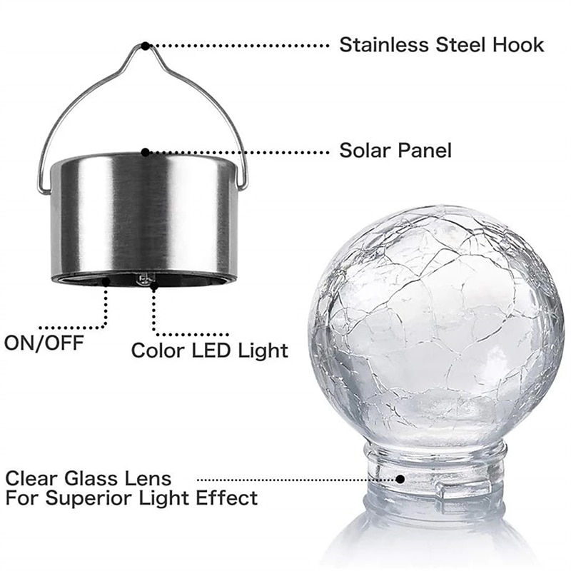 Christmas Outdoor Cracked Glass Solar Lights, Solar Garden Lights Waterproof LED Hanging Globe Lights for Christmas Outdoor Garden & Patio Christmas Decor 2025 - $15.99 –P3