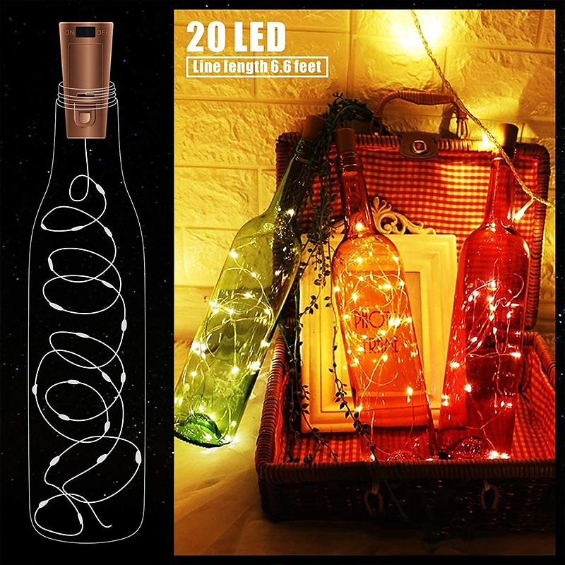 1/2/6/10pcs LED Wine Bottle String Lights 2m 20LEDs with Cork Warm White White Multi Color Red Blue Waterproof Fairy Lights Christmas Wedding Decoration Batteries Powered 2025 - GBP £8.23 –P4