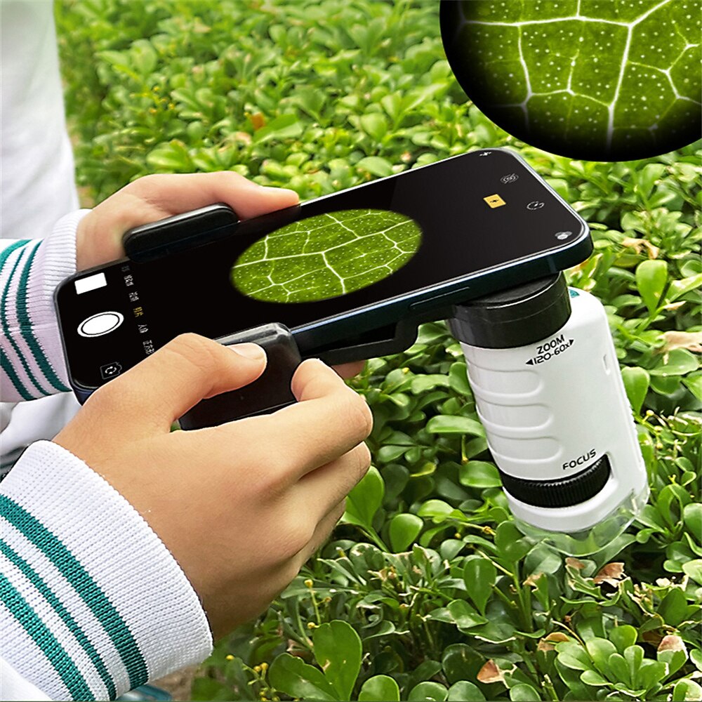 مجموعة مجهر محمول باليد معمل بضوء ليد 60x-120x ألعاب تعليمية للعلوم البيولوجية للأطفال هدية عيد الميلاد 2025 - $29.99 –P8