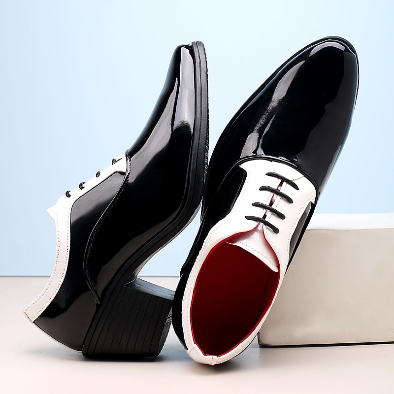 Men's Oxfords Dress Shoes Christmas Party Collections Casual British Wedding Party & Evening PU Black Red White Color Block Winter Fall 2025 - $59.99 –P2