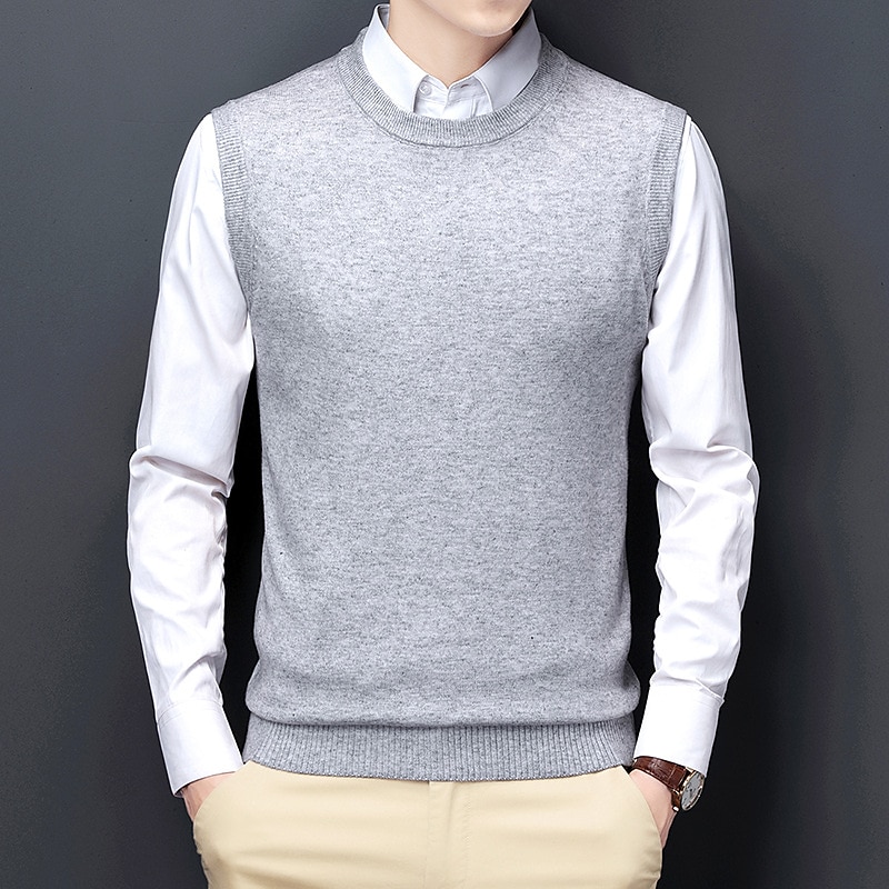 Men's Sweater Vest Dress Sweater Wool Sweater Pullover Sweater Jumper Ribbed Knit Knitted Solid Color Crew Neck Keep Warm Modern Contemporary Work Daily Wear Clothing Apparel Sleeveless Spring & Fall 2025 - $28.99 –P1
