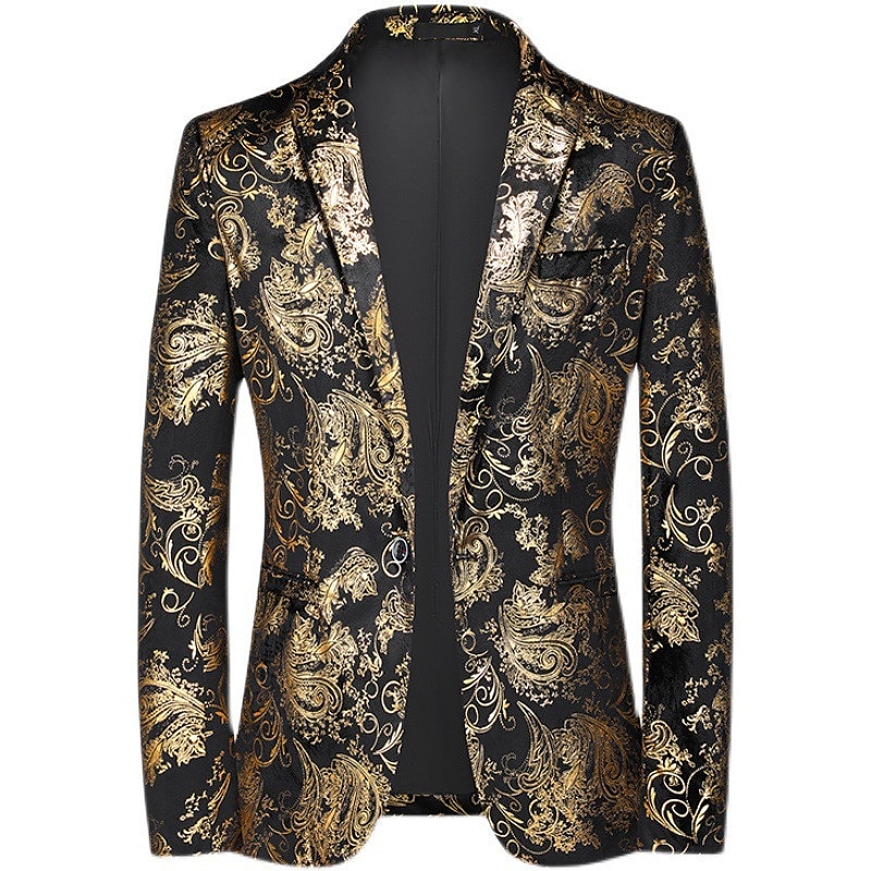 Herren Abendkleidung Blazer Sakko Hochzeitsfeier Cocktail Ganzjährig Polyester Blumen Einreiher - 2 Knöpfe Blazer Silber Gold 2025 - $52.99 –P1
