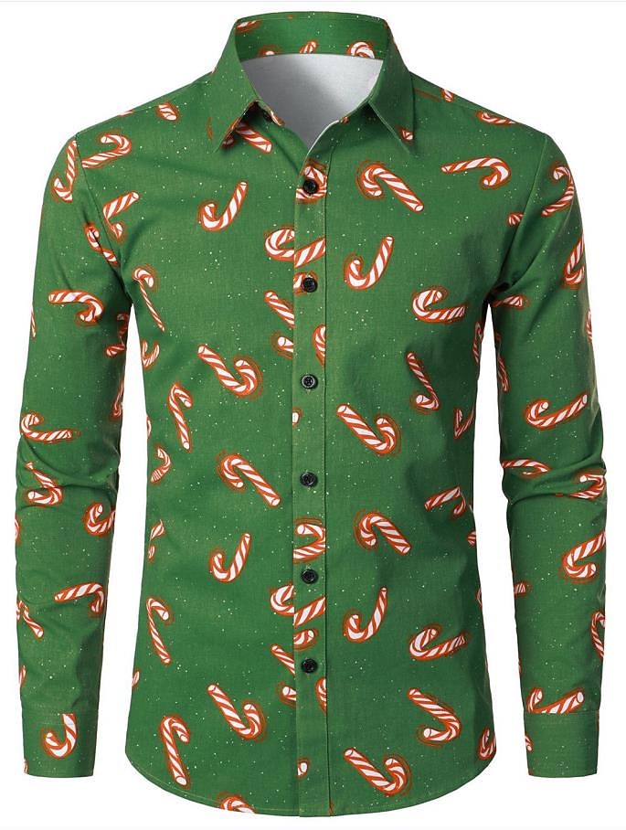 Christmas Men's Funny Christmas Printed Shirts Shirts Santa Claus Turndown  White+Red Green Black Army