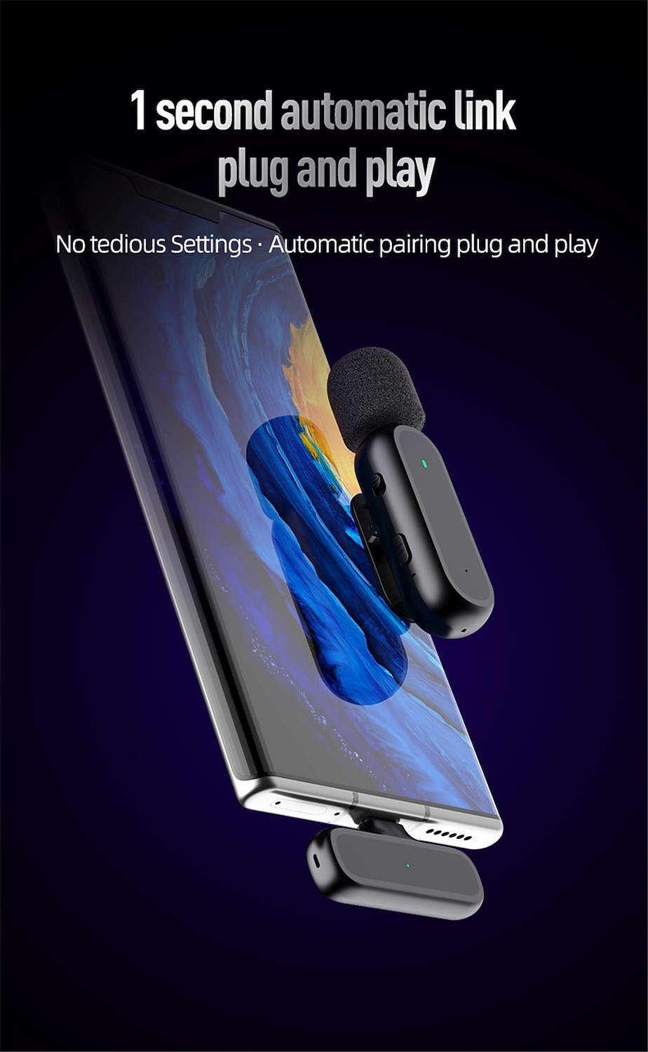 Wireless Lavalier Microphone Noise Cancelling Audio Video Recording for iPhone/iPad/Android/Xiaomi/Samsung Live Game Mic 2025 - $51.99 –P9