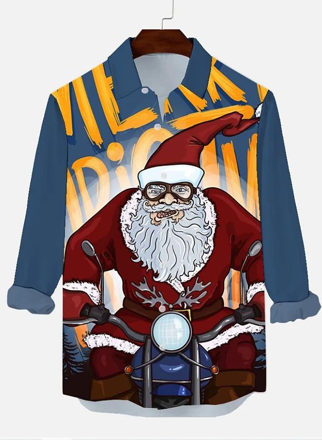 chemises imprimées père noël pour hommes chemises père noël imprimés graphiques rabattu blanc / noir vert vert clair noir / rouge rouge impression 3D rue manches longues boutonnée vêtements imprimés de 2025 ? $26.99 –P7
