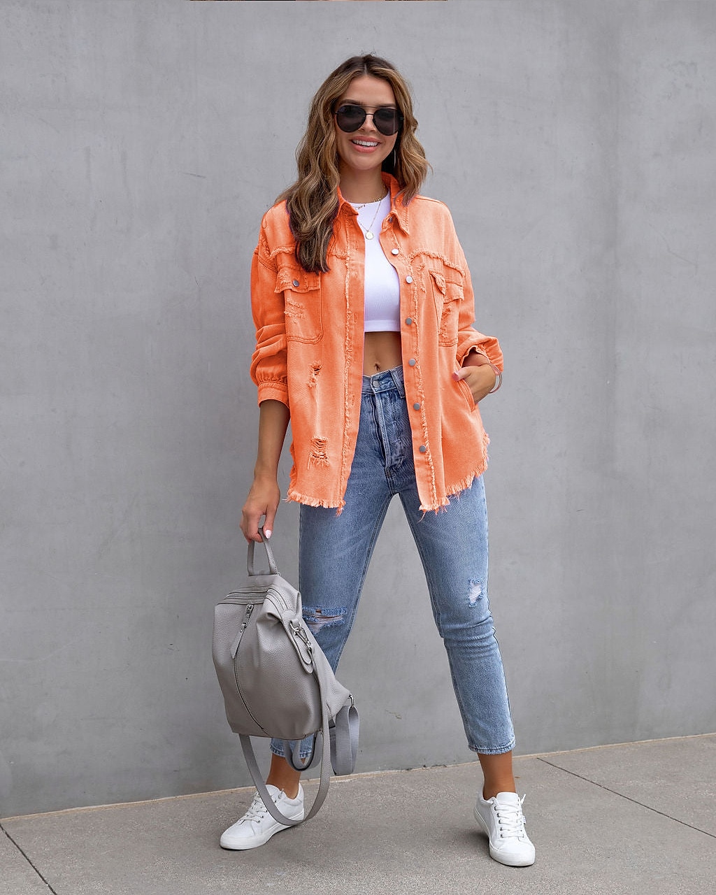 Women's Shacket Plain Basic Long Sleeve Shirt Collar Regular Tops Valentine's Day Casual Daily Buttons Pocket Pink Purple Orange Spring Fall 2025 - $35.99 –P17
