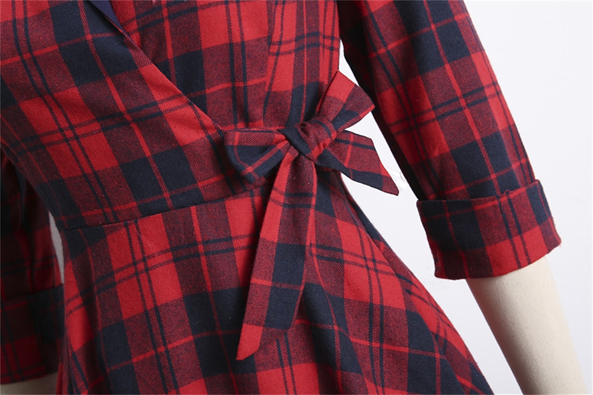 női tartán ruha lengő ruha kockás ruha vintage ruha zöld piros hosszú ujjú kockás fűzős téli őszi ing gallér érett téli ruha őszi ruha 2022 s m l xl xxl 2025 - $44.99 –P8