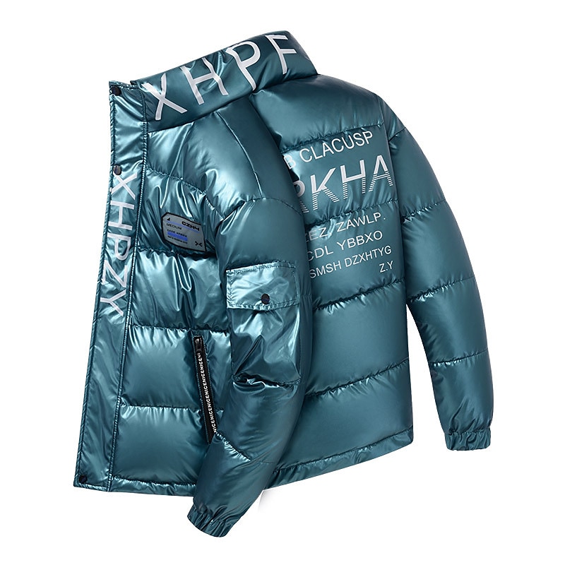 Herr Pufferjacka Vadderad Anorak Ficka Mönster Ficka med blixtlås Utomhussport Resa Kort Elegant och modernt Utomhus Ledigt / vardag Vinter Bokstav Silver Svart Gul Pufferjacka 2025 - $67.99 –P11