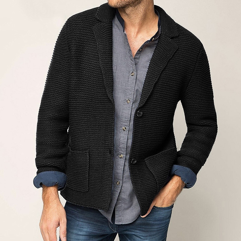 Men's Sweater Cardigan Sweater Sweater Jacket Ribbed Knit Cropped Knitted Lapel Warm Ups Modern Contemporary Daily Wear Going out Clothing Apparel Fall & Winter Black khaki M L XL 2025 - $35.99 –P7