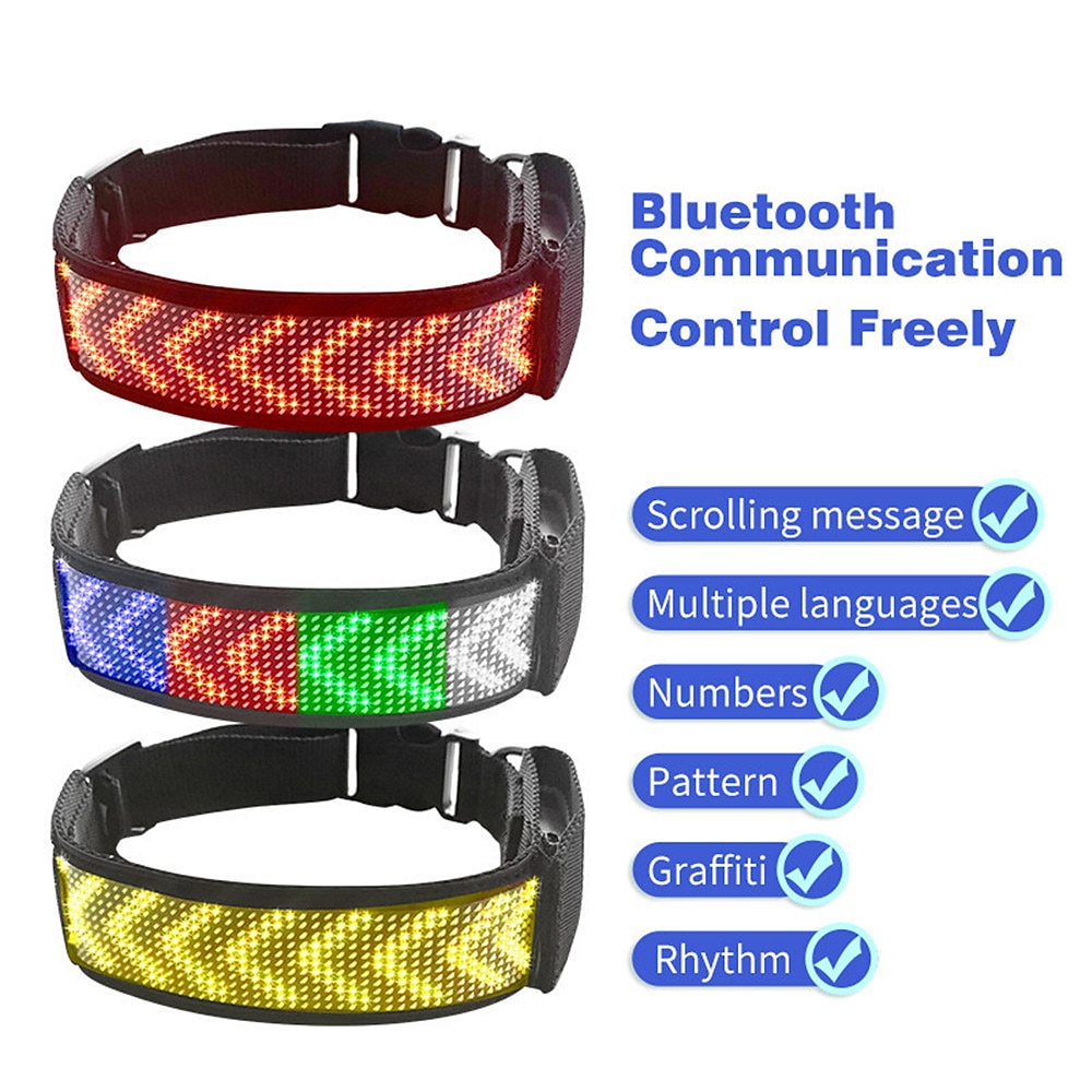 2025年 2023 新しい Bluetooth プログラマブル LED ペット犬猫首輪点滅発光調整可能な名前サイン抗紛失首輪 コレクション – $43.99 –P10