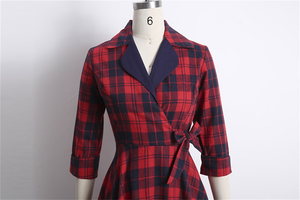 női tartán ruha lengő ruha kockás ruha vintage ruha zöld piros hosszú ujjú kockás fűzős téli őszi ing gallér érett téli ruha őszi ruha 2022 s m l xl xxl 2025 - $44.99 –P7
