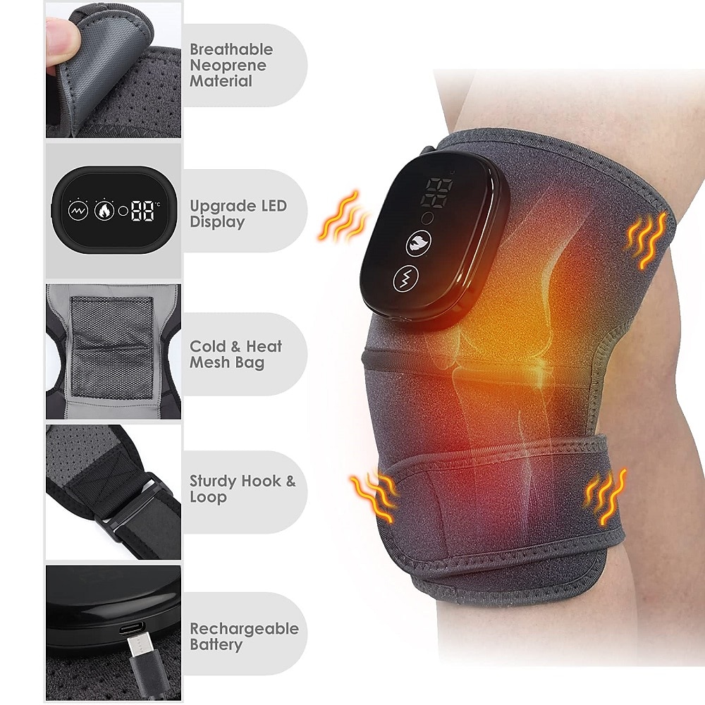 1 Pcs Heated Knee Massager Heated Knee Brace Wrap , Wireless Vibration Knee  Heating Pads, 3 Adjustable Intensity