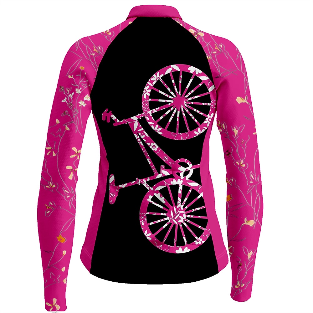 Women's Cycling Jersey Graphic Funny Long Sleeve Bike Jersey Top with 3 Rear Pockets Mountain Bike MTB Road Bike Cycling Quick Dry Reflective Strips Back Pocket Moisture Wicking Sports Rose Red 2026 - $34.99 –P6