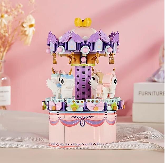 blocuri de construcție, set de blocuri de construcție cutie muzicală carusel 885 buc / 710. set de construcție pentru a construi, jucărie de asamblare pentru copii adulți un cadou grozav pentru cei 2025 - $54.99 –P3