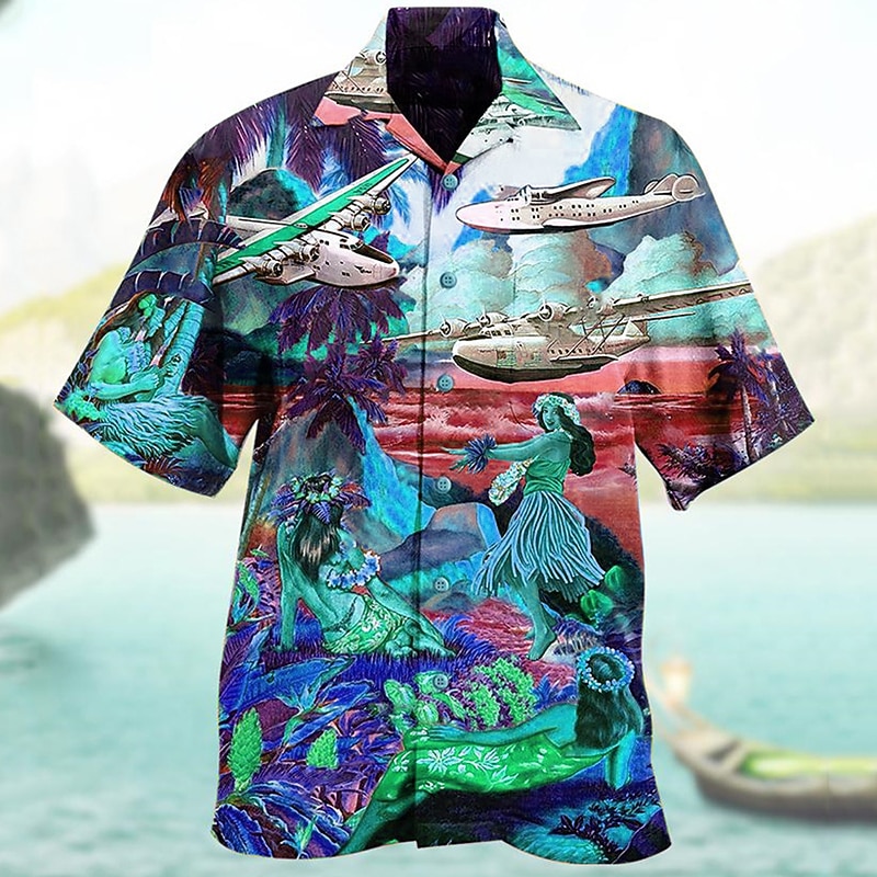 Herren Blumen Landschaft Hemd Sommer Hawaiihemd Camp-Kragenhemd Kurzarm Hemd Umlegekragen Mode Designer Lässig Urlaub Lässig Täglich Rote Blau Purpur Druck S M L 2025 - $24.99 –P6