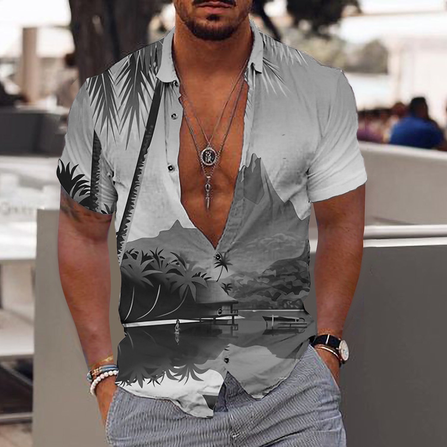 Per uomo Albero di cocco Piante tropicali Camicia Camicia hawaiana Camicia Aloha Manica corta Camicia Collo ripiegabile Di tendenza Hawaiano Originale Esterno Strada Informale Mare blu Giallo Blu Con del 2025 a $24.99 –P3