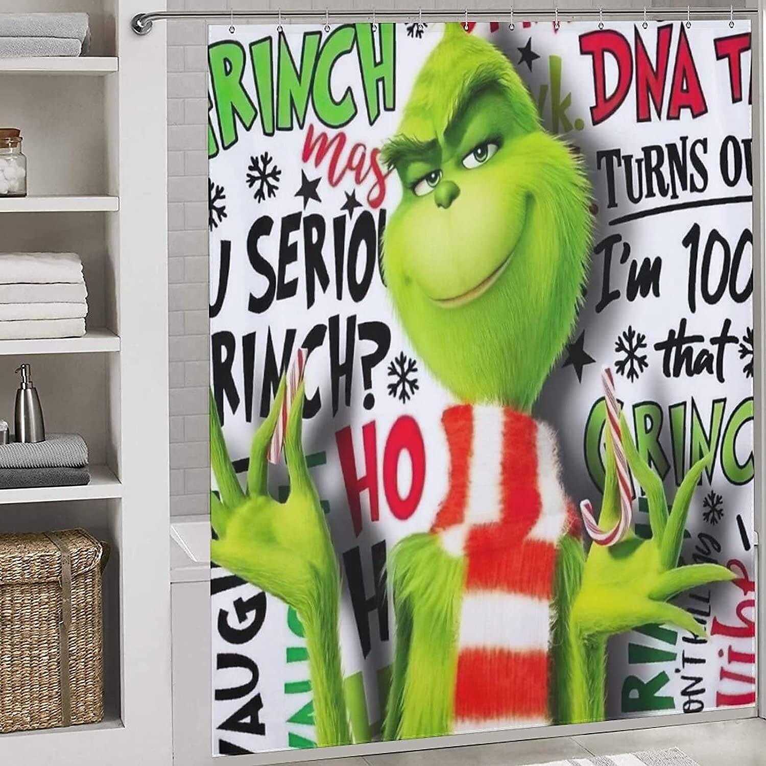 Grinch Christmas Shower Curtain for Bathroom Waterproof Decoration