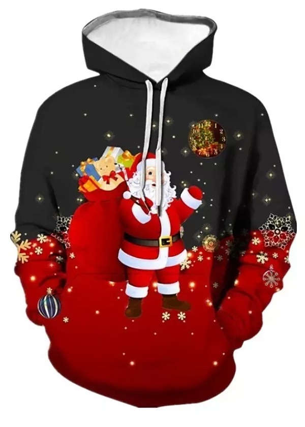 vánoční pánský unisex svetr s kapucí mikina víno červená vlastní potisk černá bílá červená s kapucí santa claus grafický potisk denní sportovní 3d potisk návrhář ležérní velké a vysoké jaro &amp;  2025 - $32.99 –P7