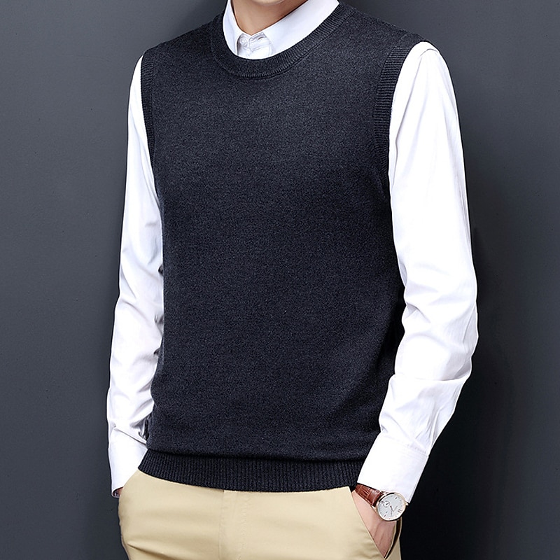 Men's Sweater Vest Dress Sweater Wool Sweater Pullover Sweater Jumper Ribbed Knit Knitted Solid Color Crew Neck Keep Warm Modern Contemporary Work Daily Wear Clothing Apparel Sleeveless Spring & Fall 2025 - $28.99 –P8