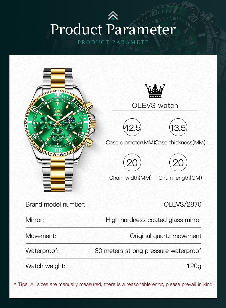 OLEVS kwarts horloge cadeau voor mannen mode luxe duik klassieke kwarts herenhorloges sport waterdicht roestvrijstalen band horloges 2026 - $44.99 –P7