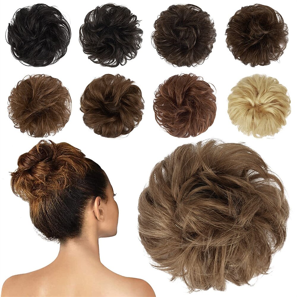 menneskehår rotete boller 100% menneskehår knuller hårstykke ekte menneskehår bølget ask blondt hår scrunchies bustete oppsatte hårstykker for kvinner jenter 2025 - $12.99 –P11