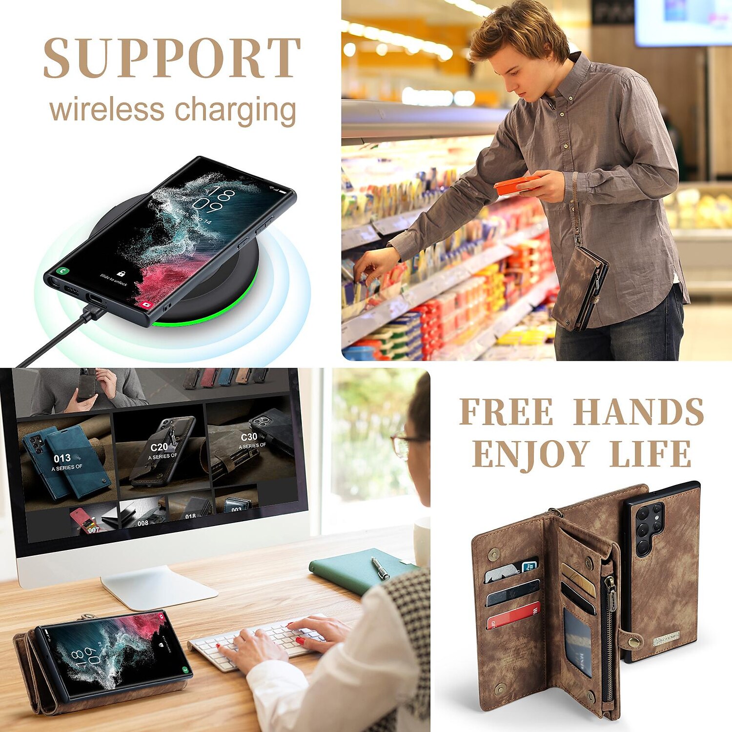 Чехол для телефона Samsung Galaxy Wallet Card S22 Ultra Plus S21 FE S20 A72 A52 A32 5G Note 20 10 Ultra Plus A51 с молнией и ремешком для телефона подставка однотонная PU-кожа 2025 - $38.99 –P7
