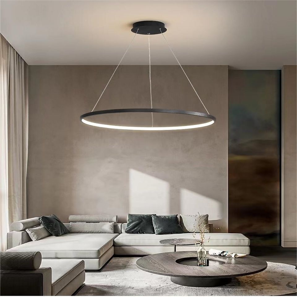 2025年 60 80 cm LED ペンダントライト サークルデザイン ユニークなデザイン メタル 塗装仕上げ コンテンポラリー モダン 110-120v 220-240v リモコンで調光のみ  コレクション – $187.99 –P19