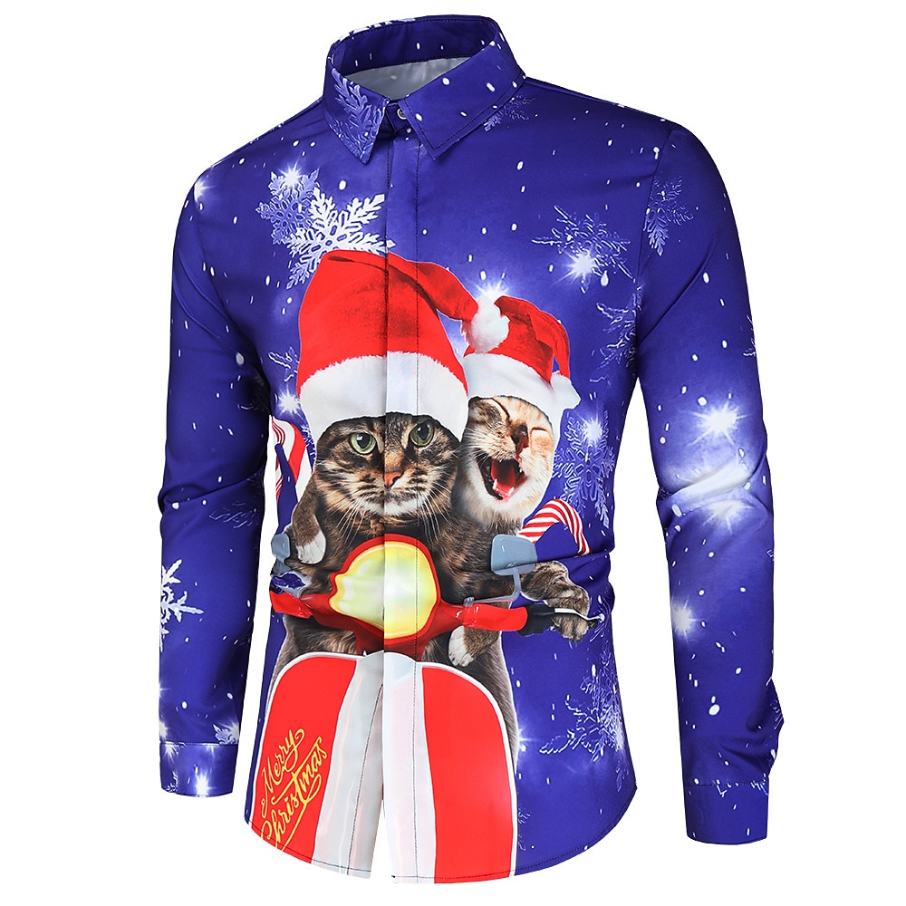 chemises imprimées père noël pour hommes chemises père noël imprimés graphiques rabattu blanc / noir vert vert clair noir / rouge rouge impression 3D rue manches longues boutonnée vêtements imprimés de 2025 ? $26.99 –P9
