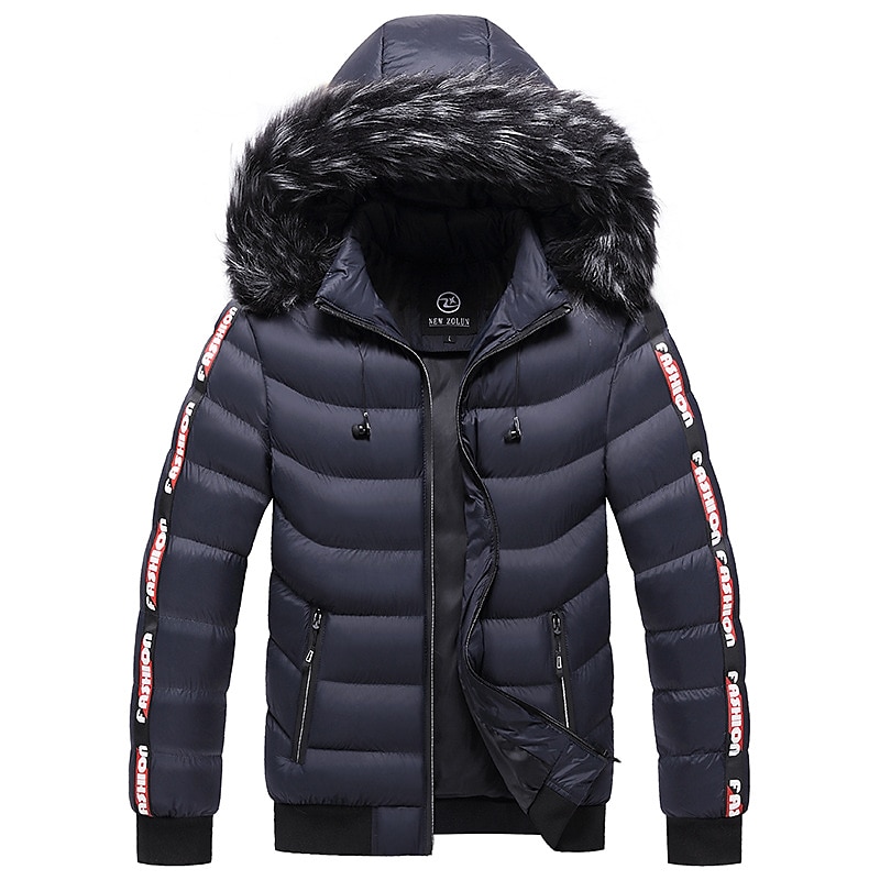Herren puffer jacket Steppjacke übergangsjacke Strickjacke Winterjacke Pelzkragen Zip Tasche Urlaub Ausgehen Casual Warm Draussen Bequem Winter Buchstabe Schwarz matt Schwarz Gelb Rote Pufferjacke 2025 - $67.99 –P1