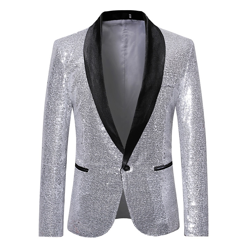 Herren Abendkleidung Blazer Sakko Neujahr Zeremonie Abendgesellschaft Modisch Strassenmode Herbst Winter Pailletten Einfarbig Pailletten Tasche Atmungsaktiv Komfortabel Einreiher - 1 Knopf Blazer 2025 - $61.99 –P5