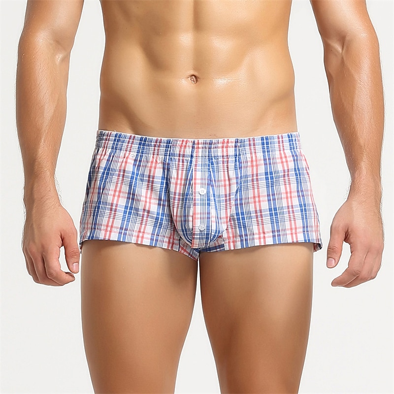 Per uomo 1 confezione Biancheria intima Mutandine di base Boxer Slip Cotone Elastene Antiparassitario A prova di perdita A quadri Vita normale Giallo Blu del 2025 a $11.49 –P1