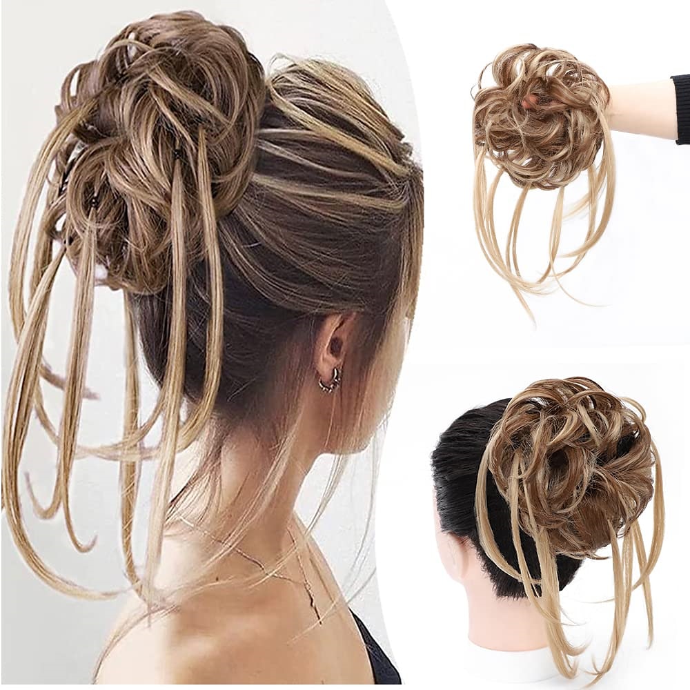 chignon ébouriffé chignon désordonné extensions de chignon avec élastique élastique queue de cheval chouchous pour femme (mélange brun blond clair) de 2025 ? $18.49 –P13