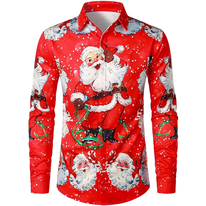 chemises imprimées père noël pour hommes chemises père noël imprimés graphiques rabattu blanc / noir vert vert clair noir / rouge rouge impression 3D rue manches longues boutonnée vêtements imprimés de 2025 ? $26.99 –P1