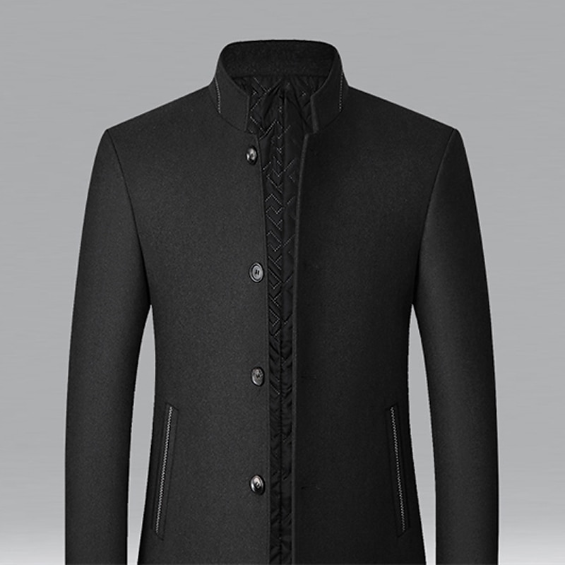 Herr Vinterkappa Yllekappa Rock Företag Dagliga kläder Vinter Ylle Håller värmen Utomhus Ytterkläder Kläder Mode Uppvärmning Solid färg Ficka Kinakrage Enkelknäppt 2025 - $48.99 –P8