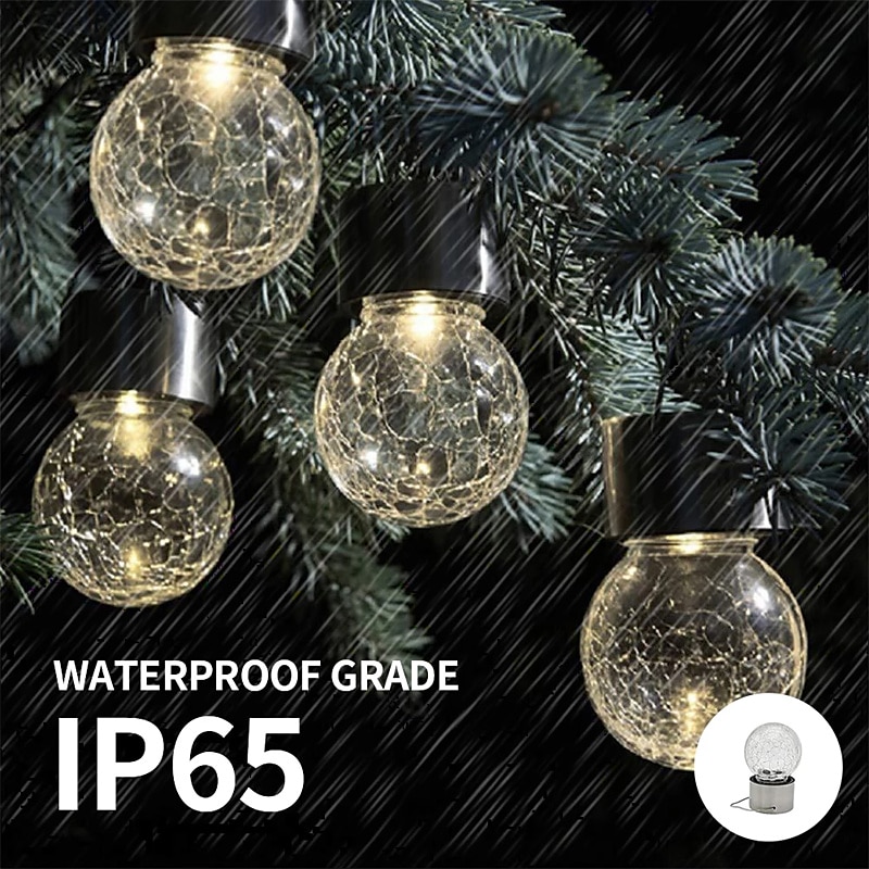 Christmas Outdoor Cracked Glass Solar Lights, Solar Garden Lights Waterproof LED Hanging Globe Lights for Christmas Outdoor Garden & Patio Christmas Decor 2025 - $15.99 –P9