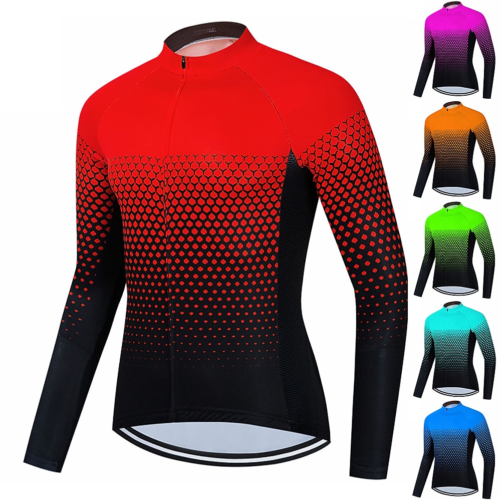 Per uomo Maglia da Ciclismo Geometrico Manica Lunga Bicicletta Maglia Top con 3 tasche posteriori Mountain Bike MTB Ciclismo su strada Asciugatura Rapida Strisce Riflettenti Tasca Posteriore del 2026 a $34.99 –P1