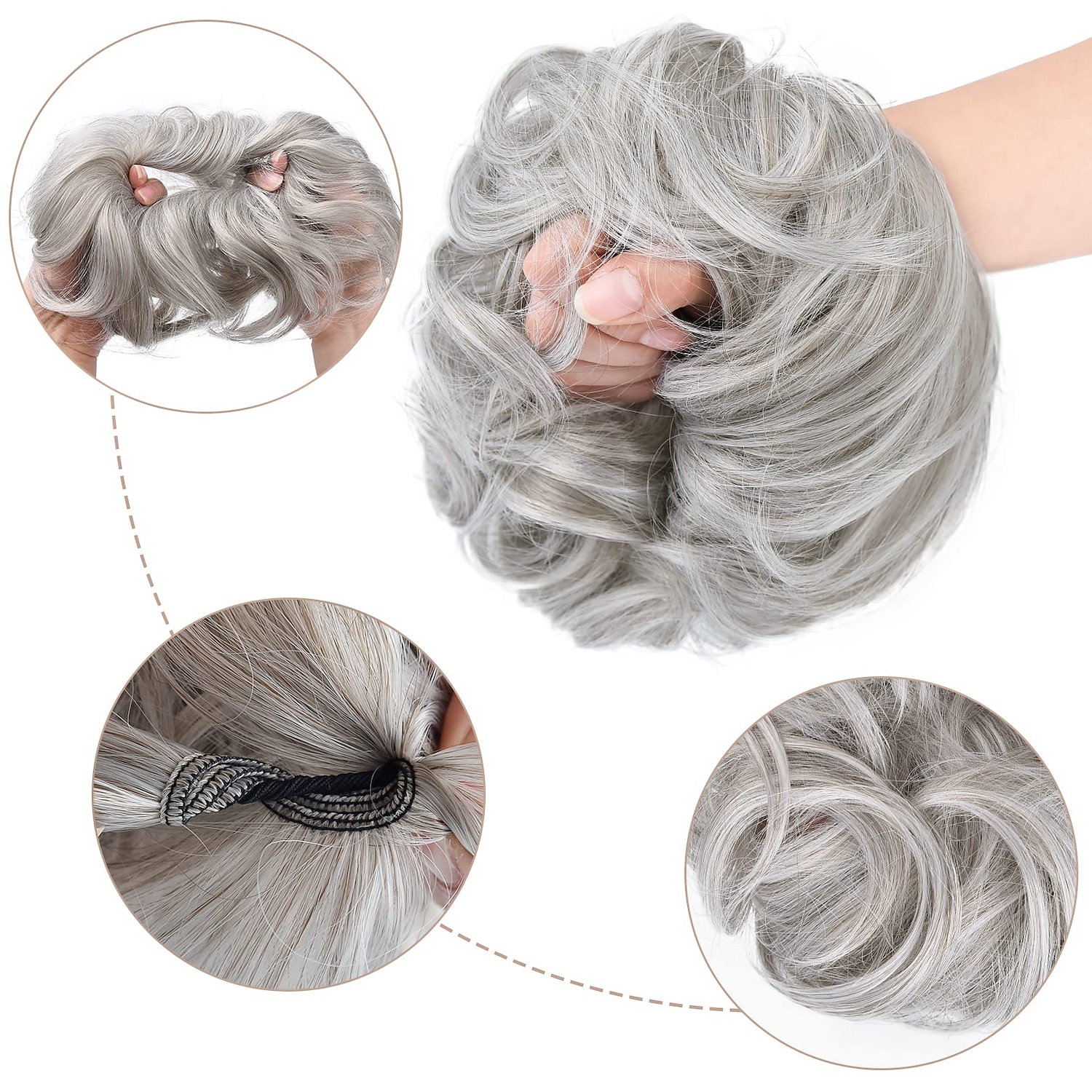 2pcs chignon désordonné chignon bouclé ondulé extensions de queue de cheval postiches cheveux chouchous wraps chignon pour femmes filles (plus chignon limité avec une longueur de cheveux plus longue de 2025 ? $18.49 –P3