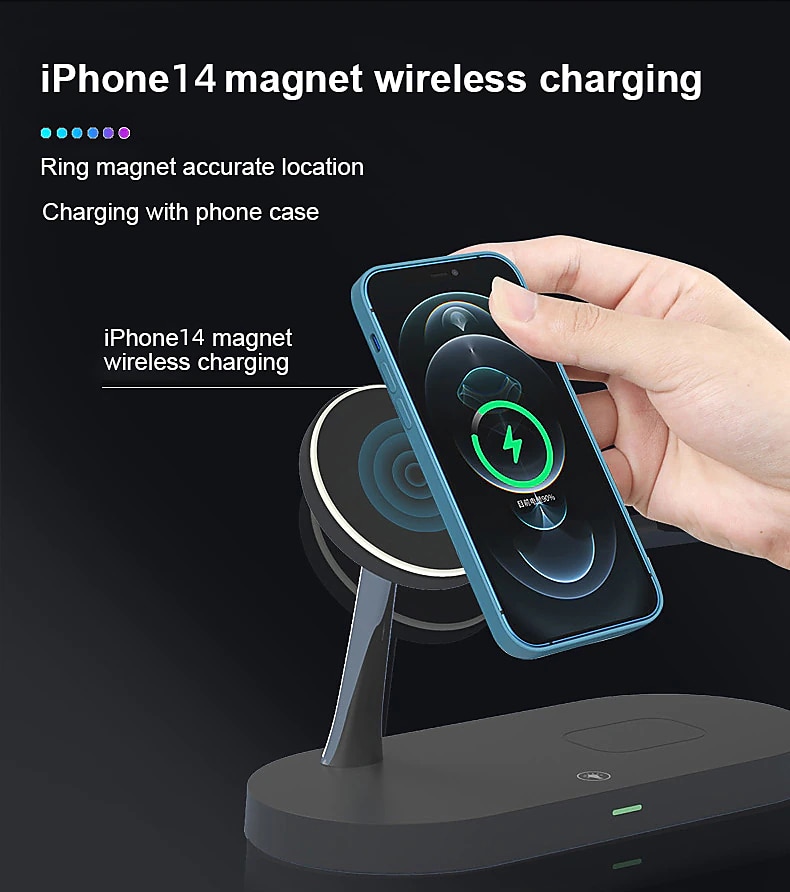5 in 1 Magnetic Wireless Charger Stand, 15W Qi Fast Charging Dock Station Holder LED Night Light Compatible with Magsafe iPhone 15/14/13/12 Pro Max Mini, iWatch Ultra/SE/8/7/6/5/4/3/2, AirPods 3/2/Pro 2025 - $55.99 –P3
