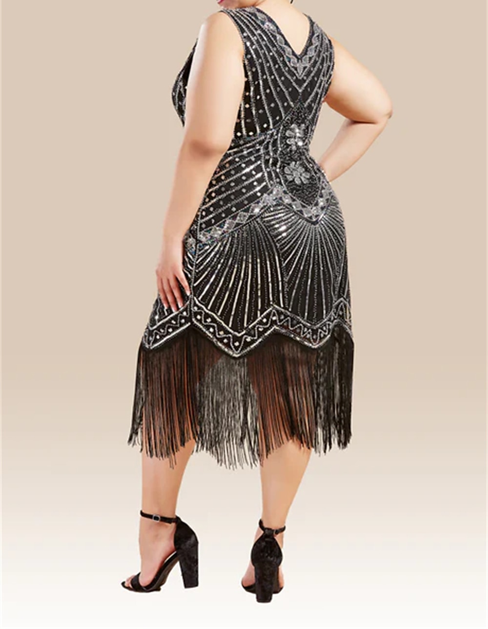 Anni Ruggenti Anni 1920 Midi Vestito Abito Flapper Abito da Ballo Taglie Forti Normale Senza maniche Il grande Gatsby Charleston Invitato al matrimonio Paillettes Scollo a V Costume Per donna del 2026 a $44.99 –P3