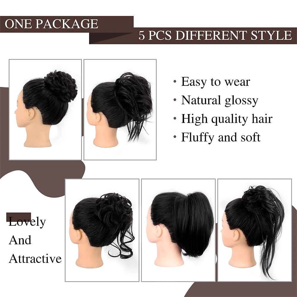 5 Pieces Messy Hair Bun Hairpiece Tousled Updo for Women Hair Extension Ponytail Scrunchies with Elastic Rubber Band Long Updo Messy Hairpiece Hair Accessories Set for Women 2026 - $26.99 –P6