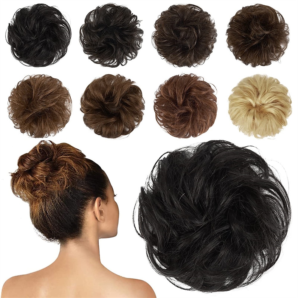 menneskehår rotete boller 100% menneskehår knuller hårstykke ekte menneskehår bølget ask blondt hår scrunchies bustete oppsatte hårstykker for kvinner jenter 2025 - $12.99 –P13